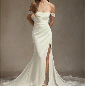 Azazie Off-Shoulder Cream Wedding Dress
